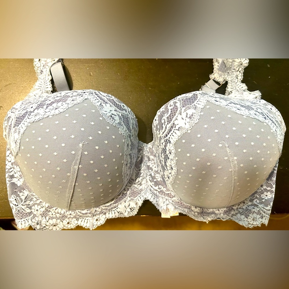 ❄️Victorias Secret Dream Angels Bra W/matching Lace Panties light icy grey set❄️